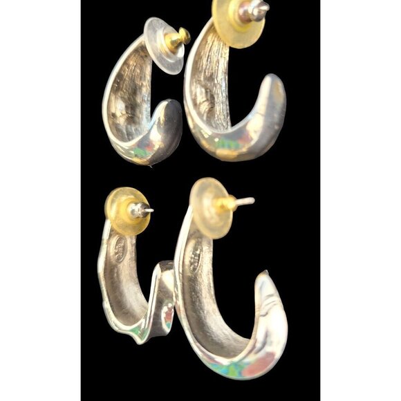 Trifari Earrings Oval Hoops Jewelry - Trifari Silver Toned Oval Hoop Pierced Earrings 2 sets of 2 With Backings